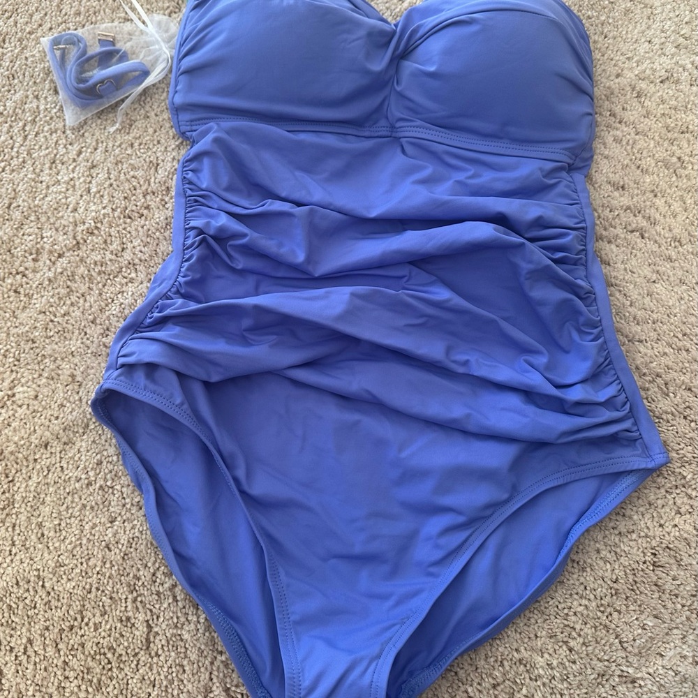 Anne Cole Women's Live In Periwinkle Color Twist Front Shorred One Piece - Picture 6 of 8